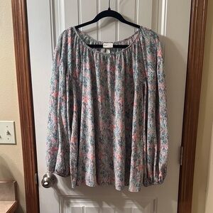 Ava & Viv Pink and Blue Floral Blouse